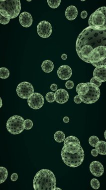 Bitcoin ekonomik balonu. Şifreli para birimi 3 boyutlu illüstrasyon. İş konsepti. Koyu arkaplanda yeşil kabarcıklar