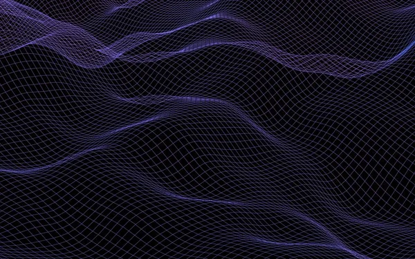 Абстрактный пейзаж на тёмном фоне. Синяя сетка ВМФ. hi-tech сеть. 3D иллюстрация — стоковое фото