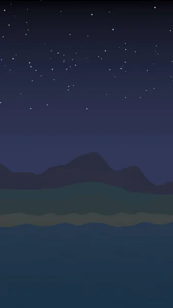 Starry holdtalan égen. Óceán parton vonal hullámok a strandon. Sziget strand paradicsoma hullámok. Nyaralás, nyár, relaxáció. Seascape, tengerpart. Minimalista táj, primitivizmus. 3D-illusztráció — Stock Fotó