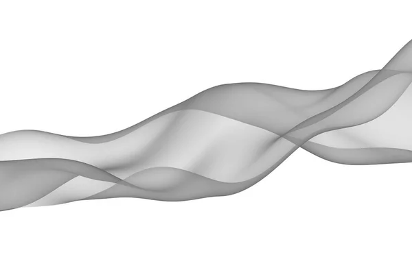 Абстрактна сіра хвиля. Растровий повітряний фон. Яскраво-сіра стрічка на білому тлі. Сірий шарф. Абстрактний сірий дим. 3D ілюстрація — стокове фото