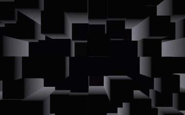 Soyut koyu zarif küp geometrik arka plan. Kaotik olarak gelişmiş dikdörtgen çubuklar. 3d Rendering, 3d illüstrasyon