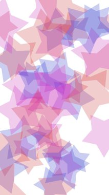 Beyaz arkaplanda çok renkli yarı saydam yıldızlar. Dikey görüntü yönlendirmesi. 3B illüstrasyon