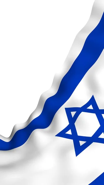 Izrael zászlaja. Izrael Állam állami szimbóluma. Dávid kék csillaga két vízszintes kék csík között egy fehér mezőn. 3d illusztráció — Stock Fotó