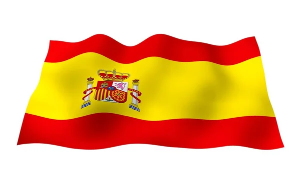 Die Flagge Spaniens. Offizielles Staatssymbol des Königreichs Spanien. Konzept: Web, Sportseiten, Sprachkurse, Reisen, Gestaltungselemente. 3D-Illustration — Stockfoto