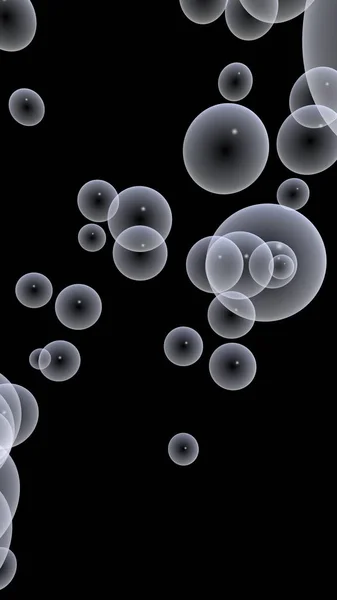 Dunkler Hintergrund und helle Blasen. Tapete, Textur mit Luftballons. 3D-Illustration — Stockfoto