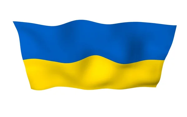 La bandiera di Ukraine su sfondo bianco. Bandiera nazionale e guardiamarina statale. Bicolore blu e giallo. Illustrazione 3D sventola bandiera — Foto Stock