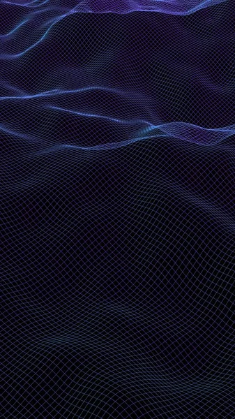 Abstract landscape on a dark background. Cyberspace purple grid. hi tech network. 3D illustration — Stock Photo, Image