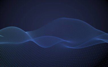 Mavi arka planda soyut bir manzara. Siber uzay şebekesi. Merhaba teknoloji ağı. 3 boyutlu teknoloji çizimi. 3B illüstrasyon