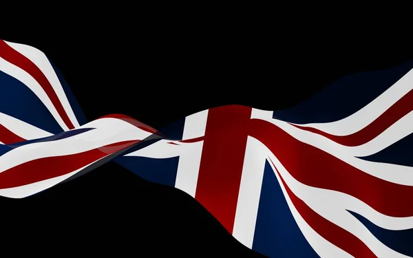 Mávání vlajkou Velké Británie na temném pozadí. Britská vlajka. Spojené království Velké Británie a Severního Irska. Státní symbol Spojeného království. 3D ilustrace — Stock fotografie