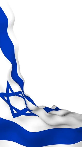 Die Flagge Israels. Staatssymbol des Staates Israel. Ein blauer Davidstern zwischen zwei horizontalen blauen Streifen auf einem weißen Feld. 3D-Illustration — Stockfoto