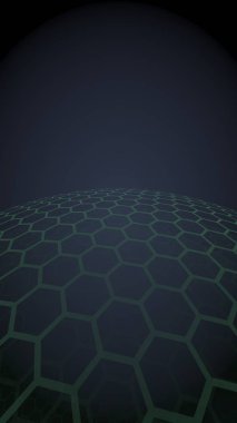 Çok katmanlı petek küresi, siyah arka planda mavi, sosyal ağ, bilgisayar ağı, teknoloji, küresel ağ. 3d illüstrasyon