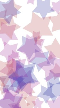 Beyaz arkaplanda çok renkli yarı saydam yıldızlar. Dikey görüntü yönlendirmesi. 3B illüstrasyon