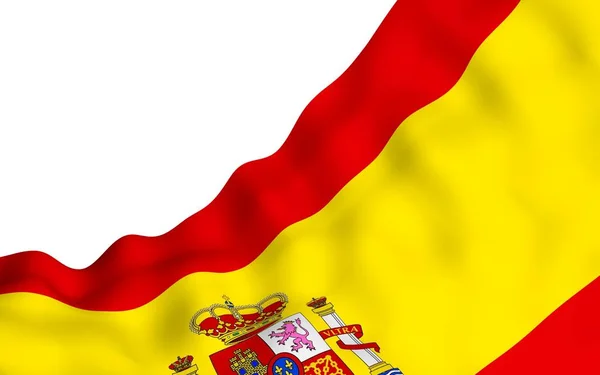 Die Flagge Spaniens. Offizielles Staatssymbol des Königreichs Spanien. Konzept: Web, Sportseiten, Sprachkurse, Reisen, Gestaltungselemente. 3D-Illustration — Stockfoto