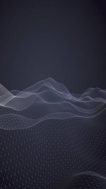 Karanlık bir arka plan üzerinde soyut manzara. Siber uzay donanması mavi ızgara. merhaba teknoloji ağı. 3d illüstrasyon