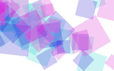 Beyaz arka plan üzerinde çok renkli yarı saydam kareler. Pembe tonları. 3d illüstrasyon