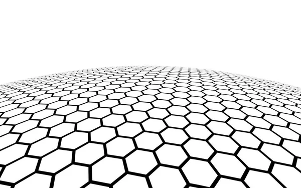 Favo bianco su fondo bianco. Vista prospettiva sul poligono assomigliare a nido d'ape. Palla, pianeta, coperto da una rete, favi, cellule. Illustrazione 3D — Foto Stock