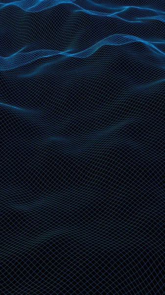 Abstract landscape on a dark background. Cyberspace navy blue grid. hi tech network. 3D illustration — Stock Photo, Image