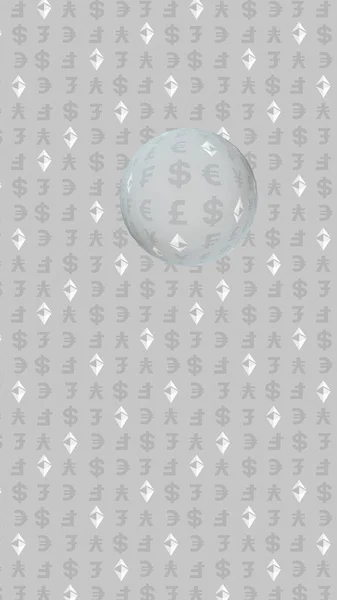 Ethereum classic and currency on a gray background. Digital crypto symbol. Currency bubble, wave effect, market fluctuations. Business concept. 3D illustration — Stock Photo, Image