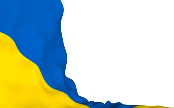 La bandera de Ucrania sobre un fondo blanco. Bandera nacional y alférez estatal. Bicolor azul y amarillo. Ilustración 3D ondeando bandera —  Fotos de Stock