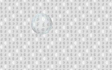 Gri arka planda Bitcoin ve para birimi. Dijital kripto para birimi sembolü. İş konsepti. Piyasa görüntüsü. 3B illüstrasyon