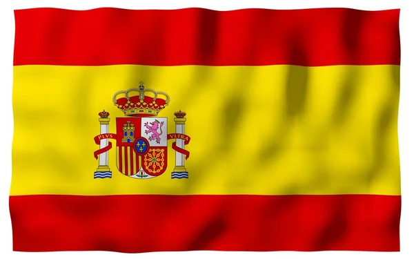 Le drapeau d'Espagne. Symbole officiel du Royaume d'Espagne. Concept : web, pages sportives, cours de langues, voyages, éléments de design. Illustration 3d — Photo