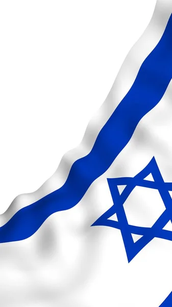 La bandiera di Israel. Simbolo di Stato dello Stato di Israele. Una stella blu di David tra due strisce blu orizzontali su un campo bianco. Illustrazione 3d — Foto Stock