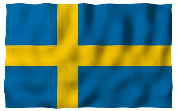 The flag of Sweden. Official state symbol of the Kingdom of Sweden. A blue field with a yellow Scandinavian cross that extends to the edges of the flag. 3d illustration — Stock Photo, Image