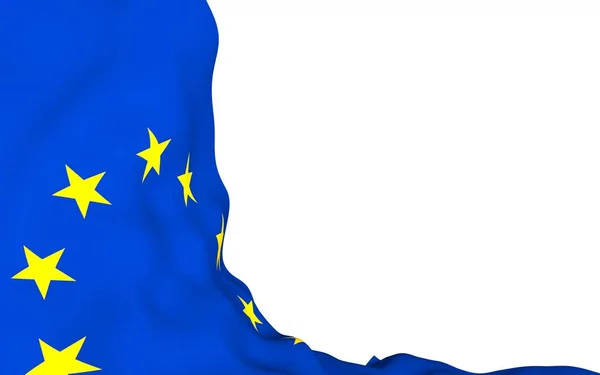 Lekko machająca flaga Unii Europejskiej odizolowana na białym tle, renderowanie 3D. Symbol Europy. 3D ilustracja — Zdjęcie stockowe