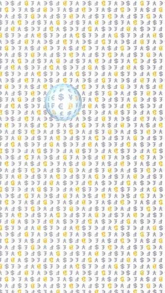 Bitcoin e valuta su uno sfondo bianco. Simbolo crittografico digitale. Bolla di valuta, effetto onda, fluttuazioni del mercato. Concetto aziendale. Illustrazione 3D — Foto Stock