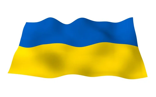 Ukrainas flagga på en vit bakgrund. Nationell flagga och delstat. Blå och gul tvåfärgad. 3D illustration viftande flagga — Stockfoto