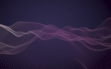 Soyut manzara arka plan. Siber uzay mor ızgarası. merhaba teknoloji ağı. 3d illüstrasyon