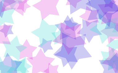 Beyaz arkaplanda çok renkli yarı saydam yıldızlar. Kırmızı tonlar. 3B illüstrasyon