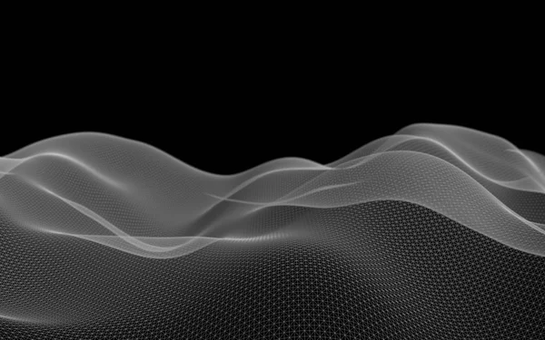 Αφηρημένο γκρίζο τοπίο σε σκοτεινό φόντο. Δίκτυο κυβερνοχώρου. δίκτυο Hi-Tech. απεικόνιση τεχνολογίας 3D. εικονογράφηση 3D — Φωτογραφία Αρχείου