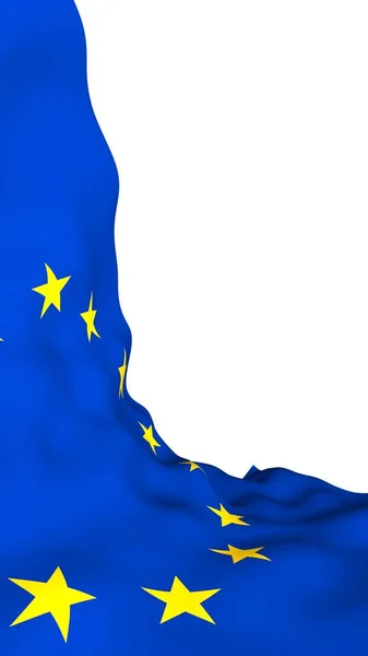 Bandera levemente ondeante de la Unión Europea aislada sobre fondo blanco, representación 3D. Símbolo de Europa. Ilustración 3D — Foto de Stock