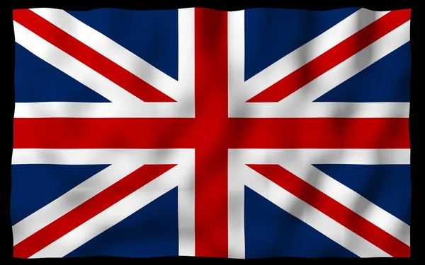 Nagy-Britannia zászlaját lobogtatva, sötét háttérrel. Brit zászló. Nagy-Britannia és Észak-Írország Egyesült Királysága. Az Egyesült Királyság állami szimbóluma. 3D illusztráció — Stock Fotó