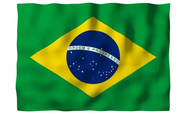 Ondeando la bandera de Brasil. Ordem e Progresso. Orden y progreso. Río de Janeiro. Sudamérica. Símbolo estatal. Ilustración 3D — Foto de Stock