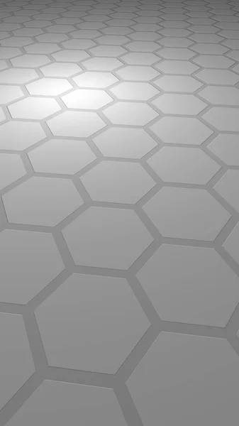 Honeycomb on a gray background. Perspective view on polygon look like honeycomb. Extruded, bump cell. Isometric geometry. Vertical image orientation. 3D illustration — Stock Photo, Image