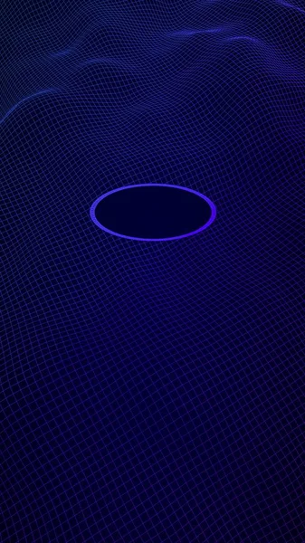 Abstract landscape on a blue background. Cyberspace grid. Mockup. hi tech network, technology. Vertical image orientation. 3D illustration