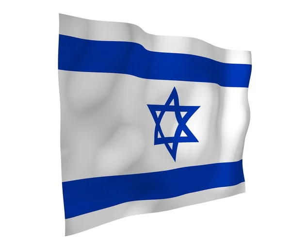 La bandera de Israel. Símbolo estatal del Estado de Israel. Una estrella azul de David entre dos rayas azules horizontales en un campo blanco. ilustración 3d — Foto de Stock