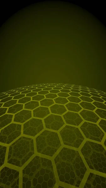 Sphère multicouche de nids d'abeilles, jaune sur fond sombre, réseau social, réseau informatique, technologie, réseau mondial. Illustration 3D — Photo