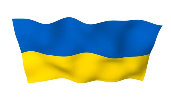 La bandiera di Ukraine su sfondo bianco. Bandiera nazionale e guardiamarina statale. Bicolore blu e giallo. Illustrazione 3D sventola bandiera — Foto Stock