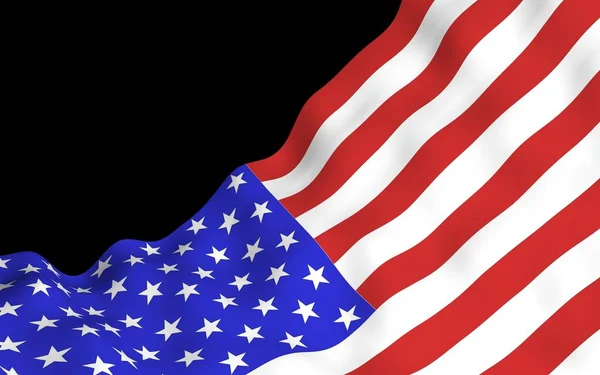 Viftande flagga USA på en mörk bakgrund. Stjärnor och ränder. Delstatssymbol för USA. 3D-illustration — Stockfoto