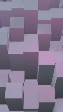 Soyut pembe gri zarif küp geometrik arka plan. Kaotik olarak gelişmiş dikdörtgen çubuklar. 3d Rendering, 3d illüstrasyon