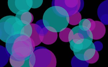 Koyu bir arka plan üzerinde çok renkli yarı saydam daireler. Pembe tonları. 3d illüstrasyon