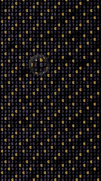 Bitcoin és valuta egy sötét háttér. Digitális kripto szimbólum. Devizapiaci buborék, piaci ingadozások. Üzleti koncepció. 3D-illusztráció — Stock Fotó