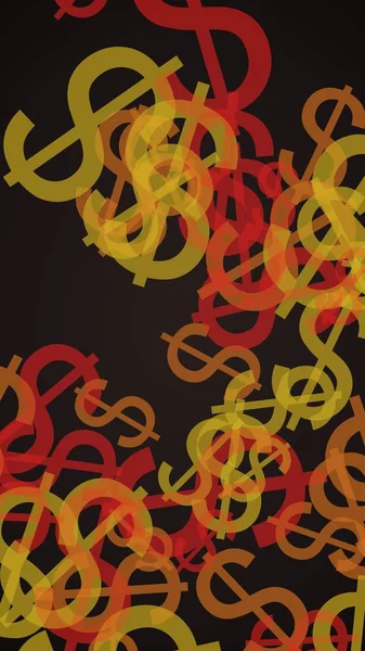 Πολύχρωμα ημιδιαφανή σύμβολα δολαρίου σε σκούρο φόντο. Πορτοκαλί τόνους. 3D απεικόνιση — Φωτογραφία Αρχείου