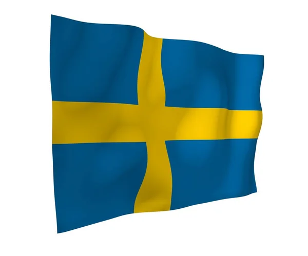 Sveriges flagga. Officiell statssymbol för Konungariket Sverige. Ett blått fält med ett gult skandinaviskt kors som sträcker sig till flaggans kanter. 3D-illustration — Stockfoto