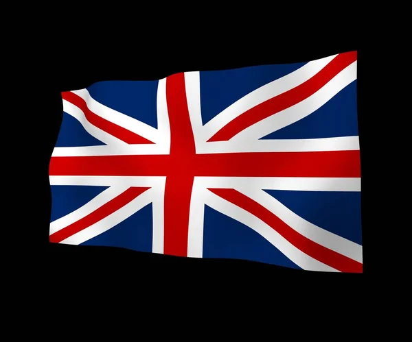 Machająca flaga Wielkiej Brytanii na ciemnym tle. Brytyjska flaga. Zjednoczone Królestwo Wielkiej Brytanii i Irlandii Północnej. Symbol państwa Wielkiej Brytanii. 3D ilustracja — Zdjęcie stockowe
