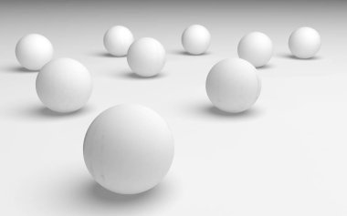 Beyaz soyut arka plan. Beyaz toplar beyaz arka planda izole edilmiş. 3B illüstrasyon