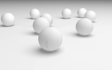 Beyaz soyut arka plan. Beyaz toplar beyaz arka planda izole edilmiş. 3B illüstrasyon